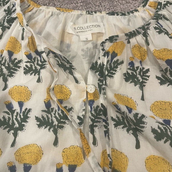 Emerson Fry Lucy White & Yellow Floral Blouse, Bracelet Length Sleeves, Sz. S - Picture 11 of 16